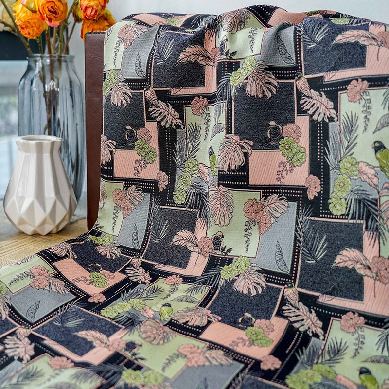 Bird Pattern Jacquard Woven Fabric: Reversible Embossed Polyester, 63" Wide
