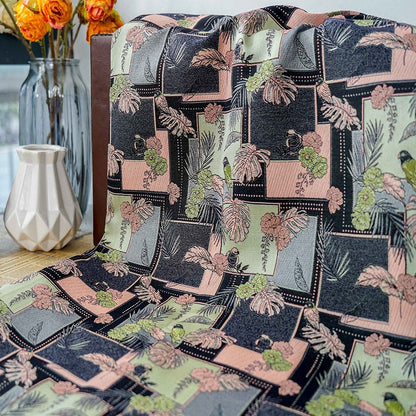 Bird Pattern Jacquard Woven Fabric: Reversible Embossed Polyester, 63" Wide