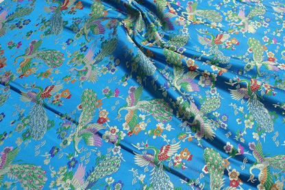 Peacock Floral Brocade Fabric: Chinese Silk Rayon Blend, 29"W