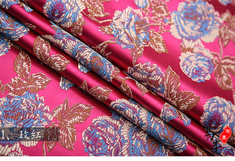 Red Peony Flower Brocade Fabric: Chinese Silk Wedding Fabric