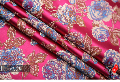 Red Peony Flower Brocade Fabric: Chinese Silk Wedding Fabric