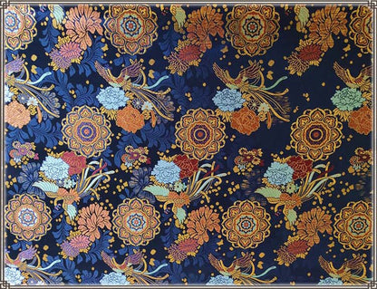 Silk Brocade Fabric: Peony Phoenix Design, 29.5" Wide, By The Meter