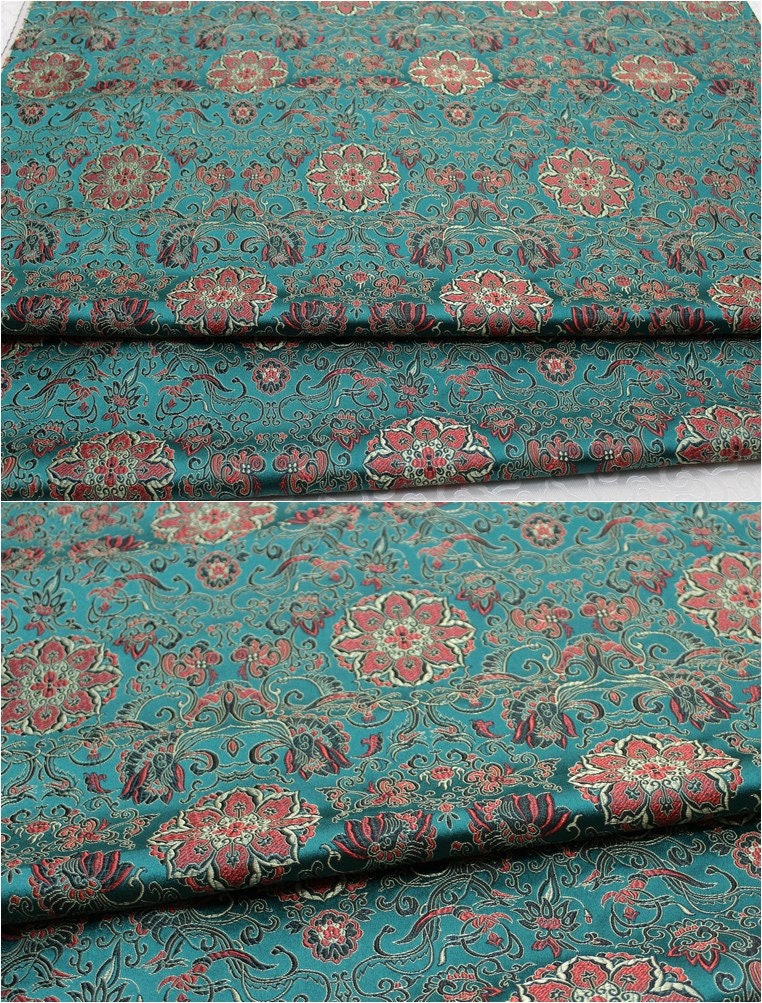Lotus Brocade Fabric: Chinese Embroidery Silk Rayon Blend (29.5" Wide)