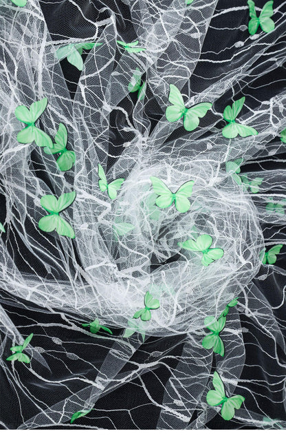 Butterfly Embroidered Sequin Tulle Mesh Fabric - 62" Wide
