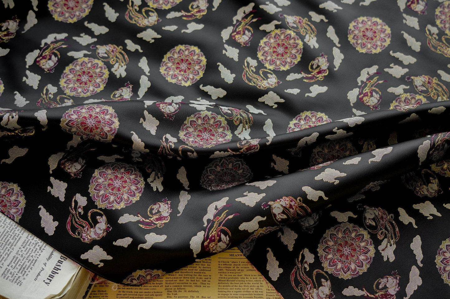 Floral Brocade Fabric: Mongolian Tibetan Style, 59" Wide