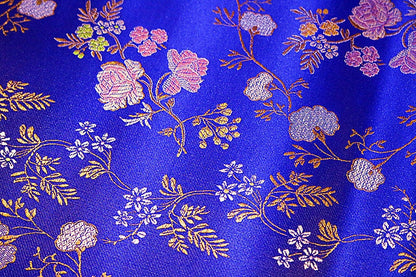 Floral Silk Brocade Fabric: Royal Blue & Purple Cheongsam Qipao (35"W)