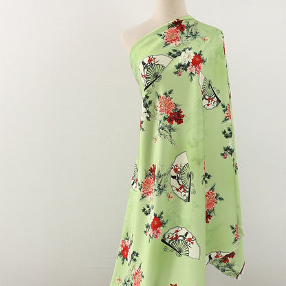 Floral Fan Print Satin Fabric: 59"W Sewing, Upholstery, Costume