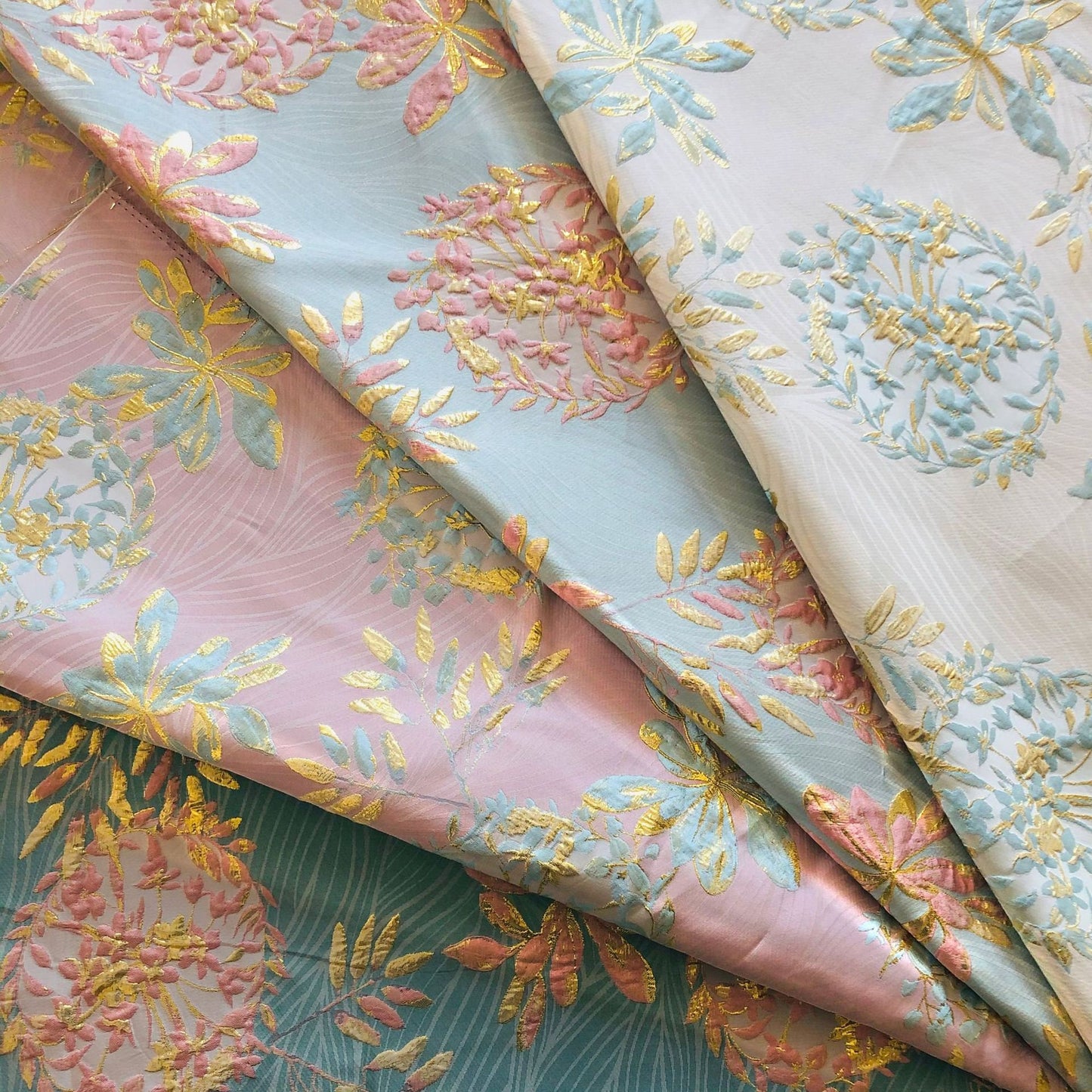 Gold Thread Jacquard Fabric: 3D Floral Design, 56" Wide