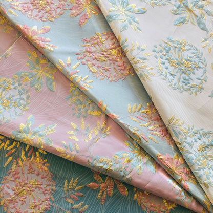 Gold Thread Jacquard Fabric: 3D Floral Design, 56" Wide