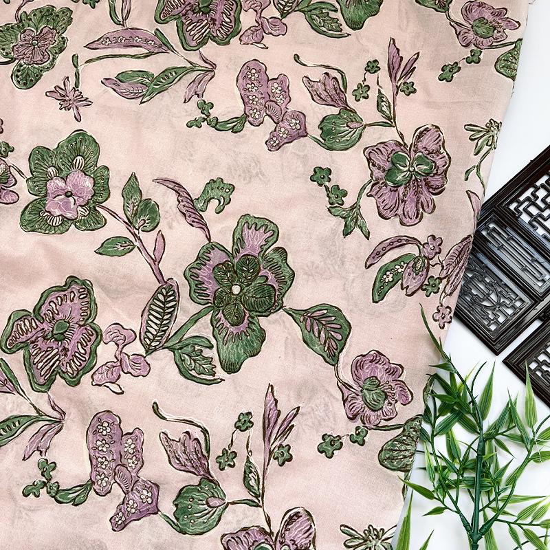 Pink Floral Jacquard Fabric ��� Embroidered Cott" Wide