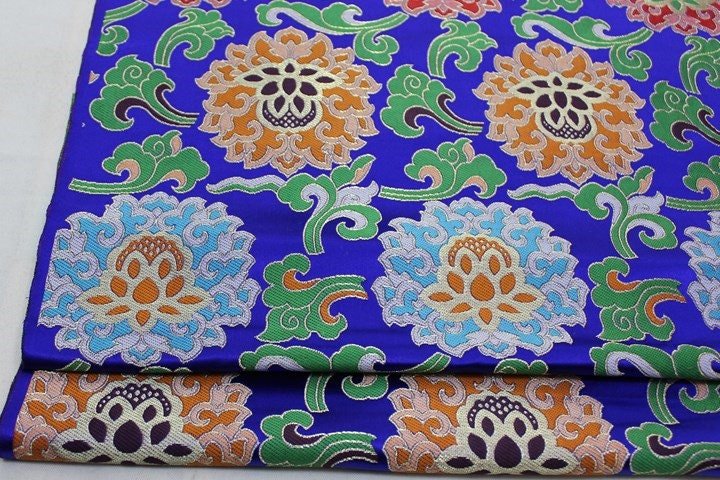 Lotus Thangka Brocade Fabric: Tibetan Robes, Buddhist Temples (29.5"W) - Poppylollipop
