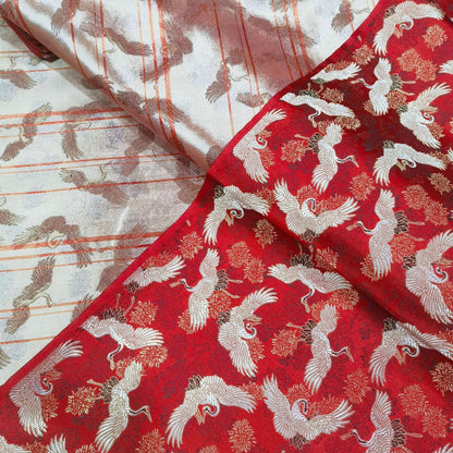 Red Crane Jacquard Satin Fabric: Antique Cheongsam Sewing Fabric