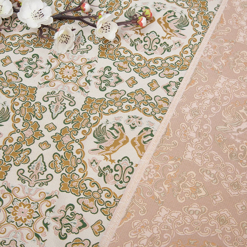 Silk Brocade Fabric: 59"W Beige Mandarin Duck Pattern