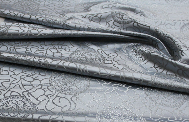 Silver Brocade Fabric: Ancient Pattern Silk Rayon Gown Fabric