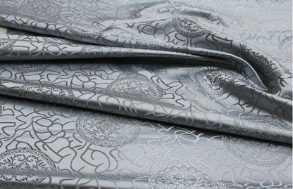 Silver Brocade Fabric: Ancient Pattern Silk Rayon Gown Fabric