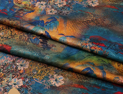 Tang Dynasty Painting Silk Fabric: 59"W Satin Upholstery, Costume, Decor - Poppylollipop