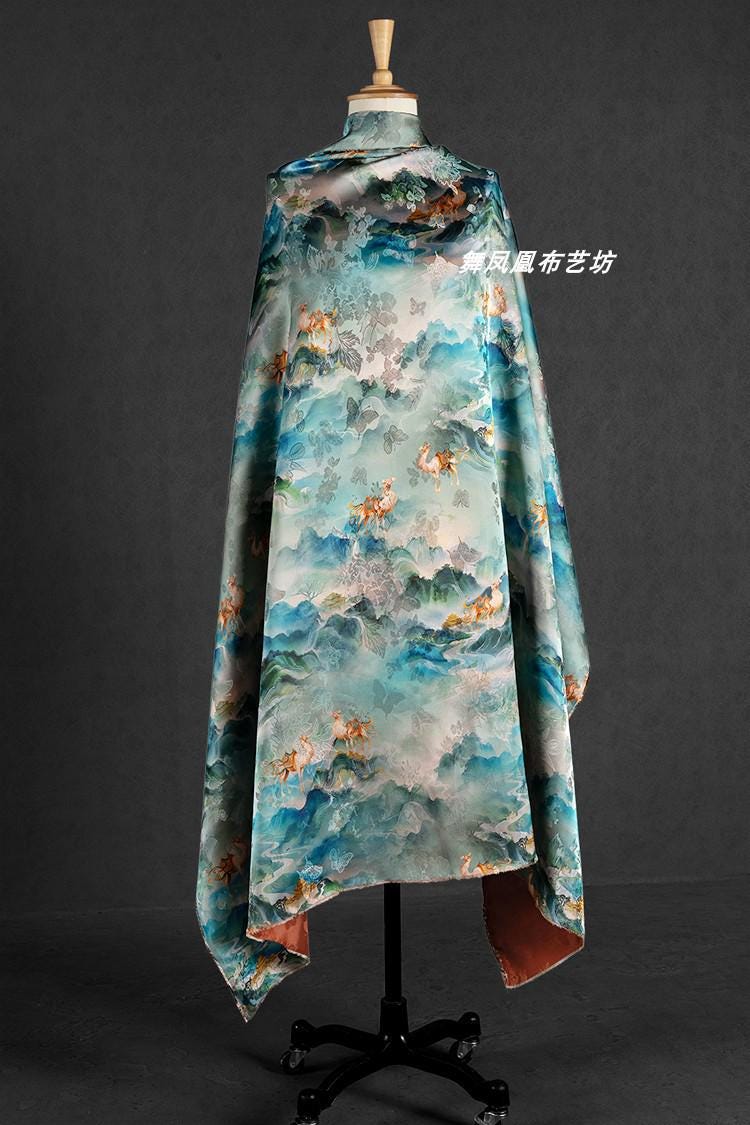 Peacock Blue Shantung Fabric: Northern Song Dynasty Inspired Upholstery