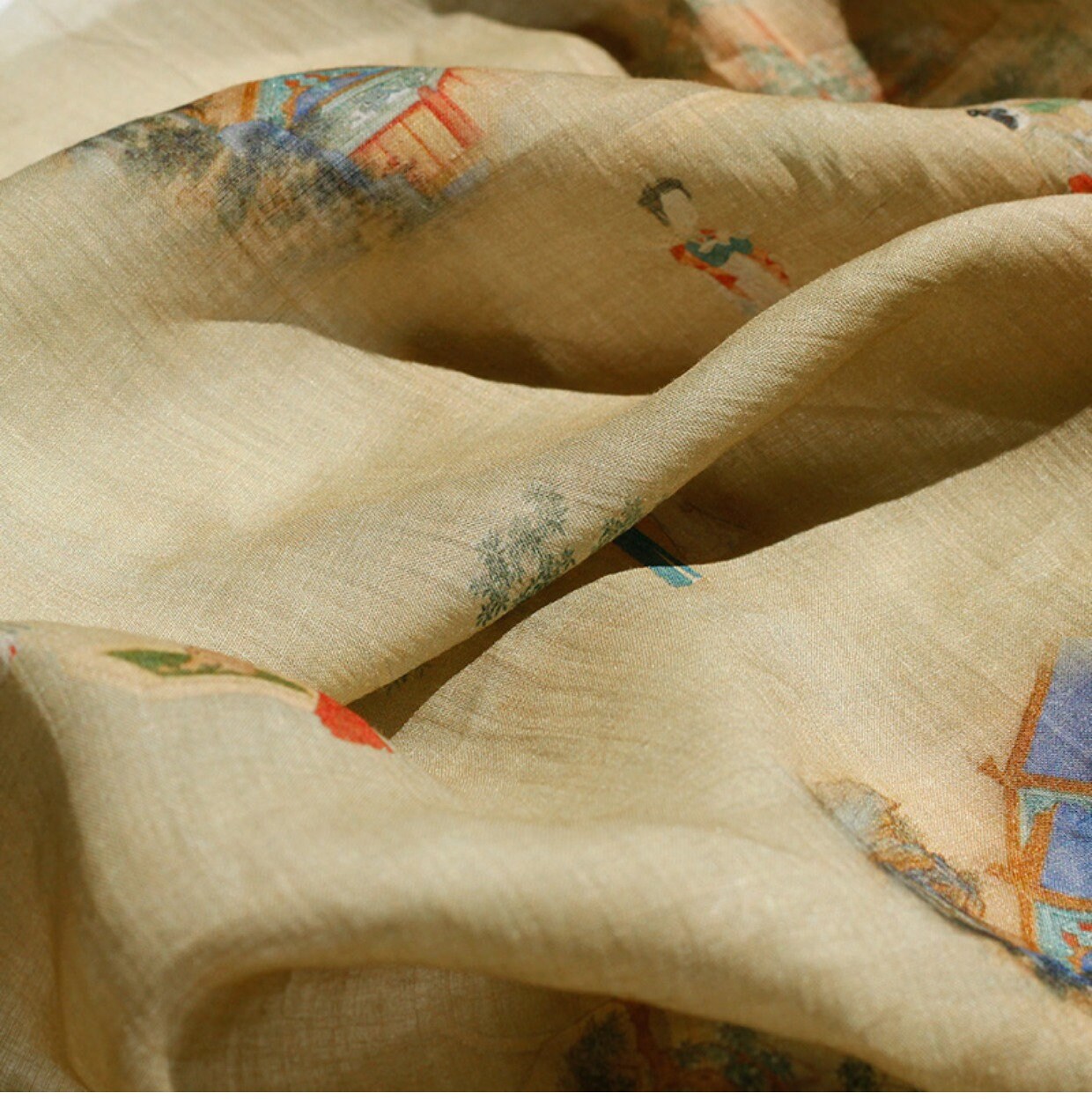 Vintage Style Ramie Fabric: 55"W Art Print for Sewing & Upholstery