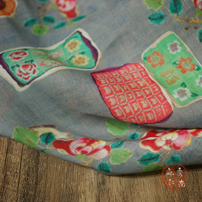 Vintage Style Ramie Fabric: Floral Art Print, 55" Wide - Poppylollipop
