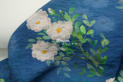Tissu en lin Tencel soyeux à motif floral bleu : Couture et loisirs créatifs