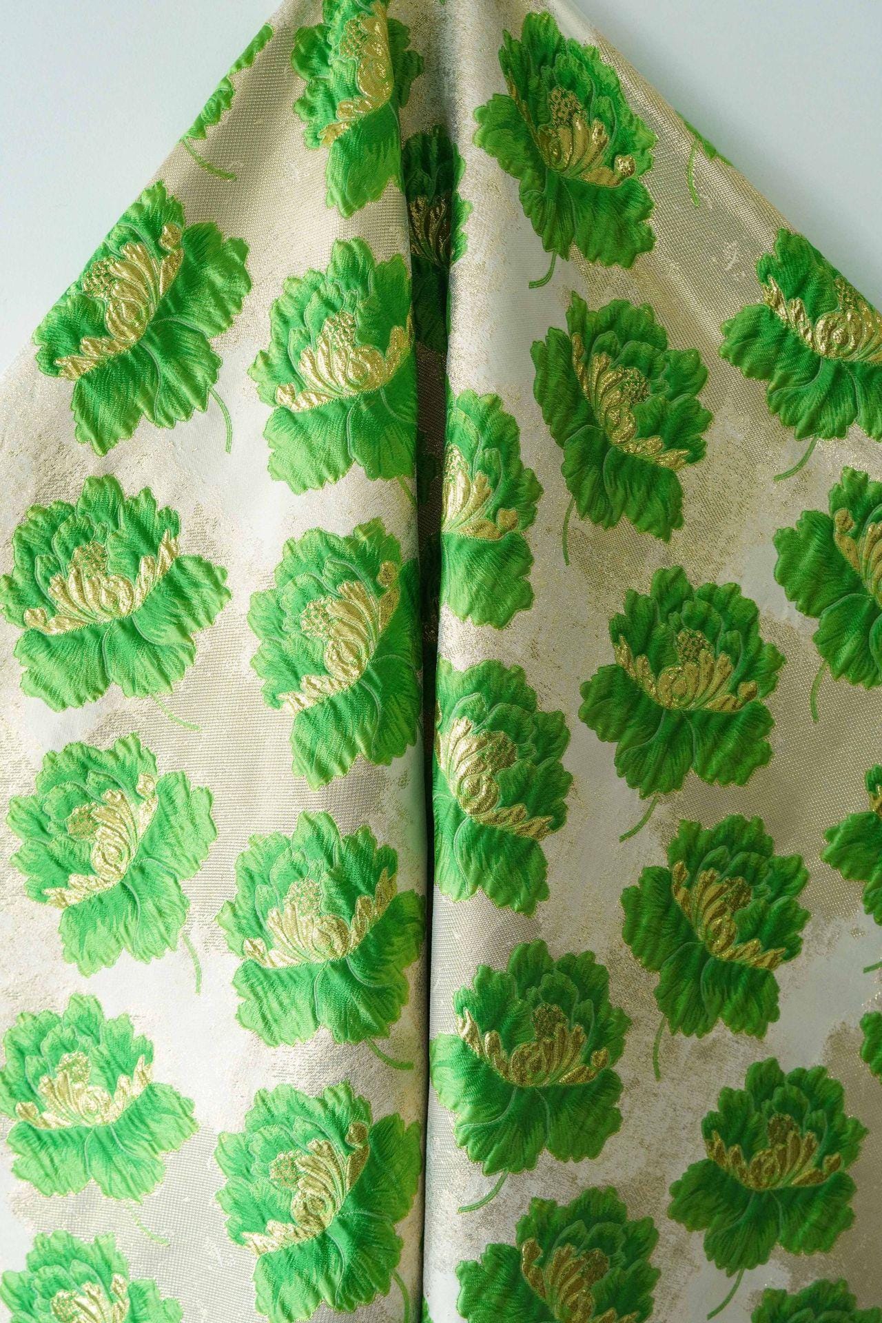 3D Embossed Peony Jacquard Fabric with Gold & Silver Threads, Woven Upholstery Fabric, 58"Wide
