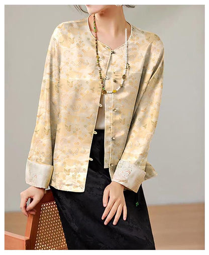 Butterfly Weaving Rayon Fabric: Mongolian Tibetan Gold Pattern, 58"W