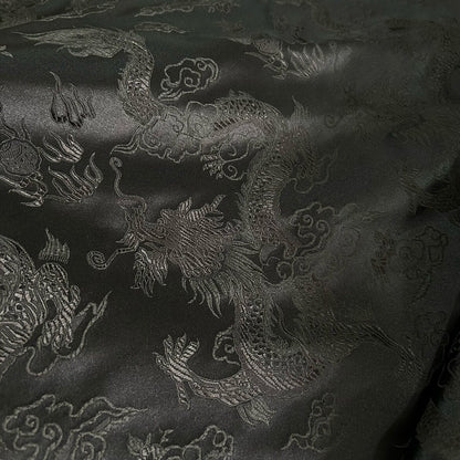 Black Silk Brocade Fabric: Big Dragon Design, 29.5"W - By The Meter