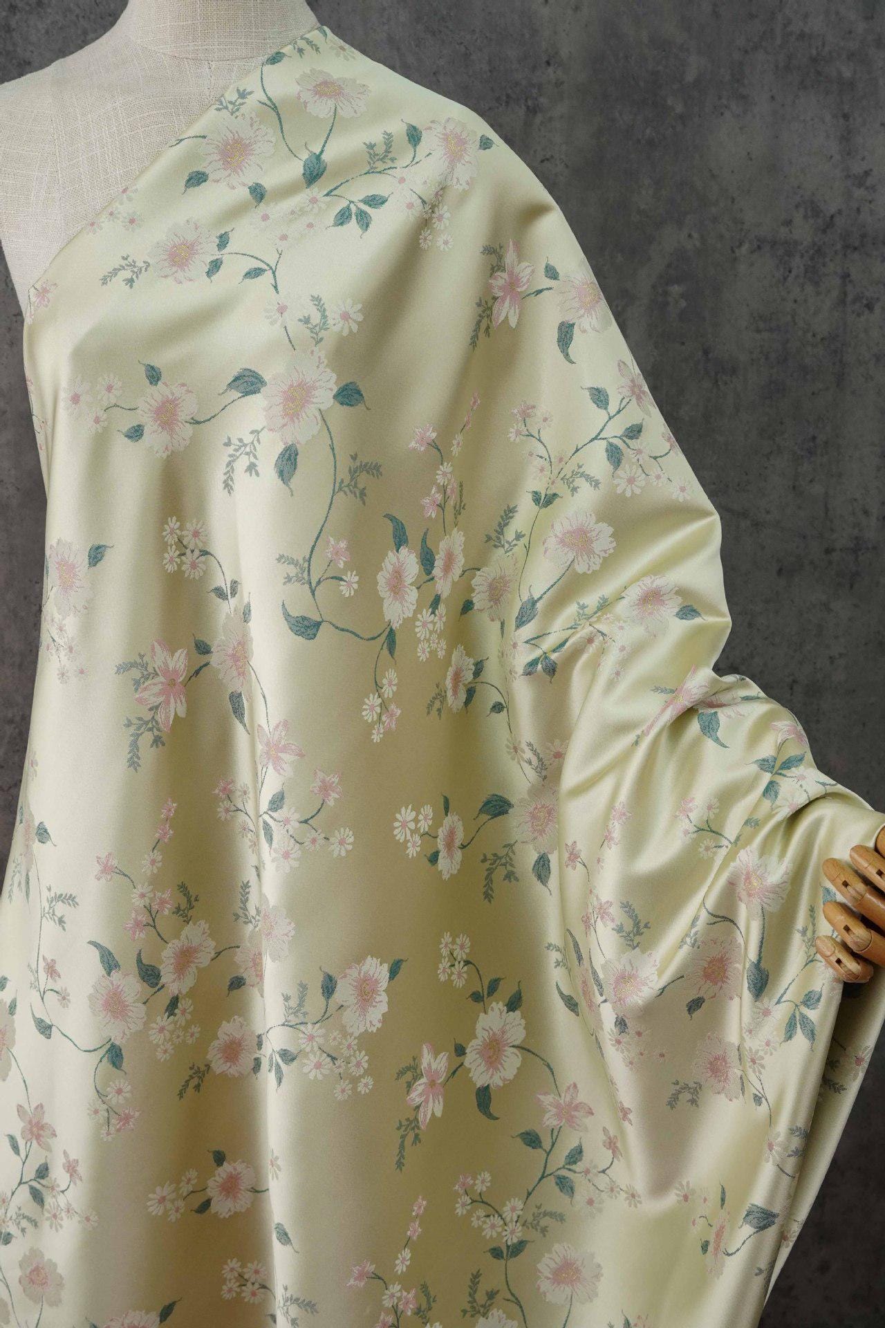Floral Gold Thread Brocade Fabric - Luxury Jacquard Material, 58" Wide