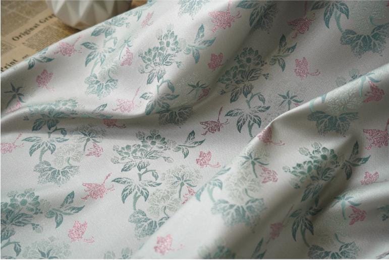 Floral Jacquard Fabric With Gold Thread: 60" Wide, Upholstery & Drapery