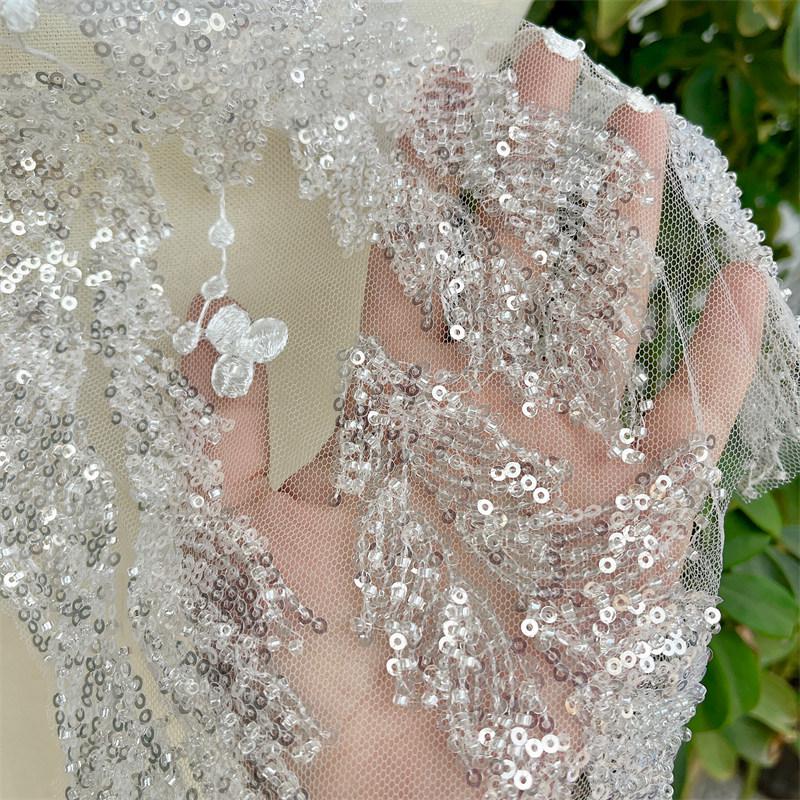 Sequin Embroidered Lace Trim: Bridal Wedding Dress Accessory