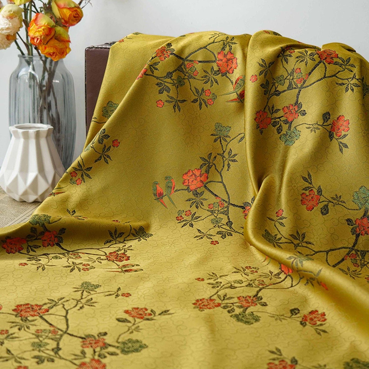 Floral Brocade Fabric: 59"W Polyester Rayon Blend, Costume Decor