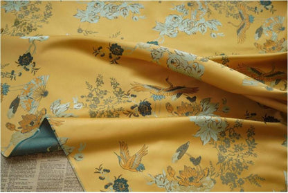 Gold Crane Brocade Fabric: 59"W Rayon Cheongsam Qipao Material