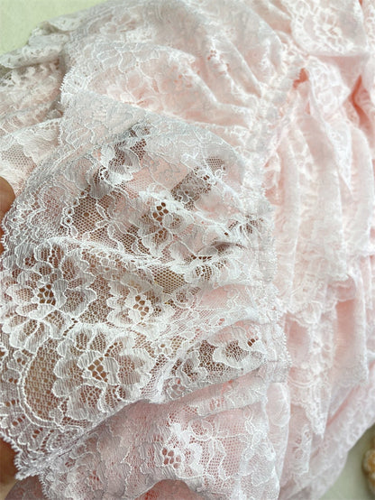 Baby Pink Pleated Lace Trim, Ruffled Fabric, 5.5" Wide