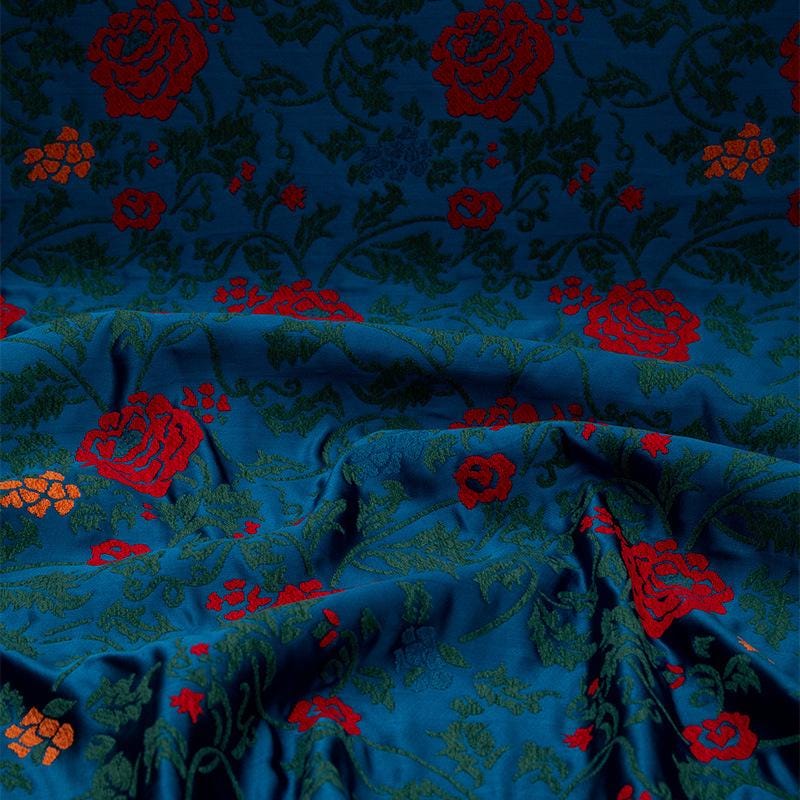 Tissu satiné velours jacquard rose bleu foncé - 147 cm de large