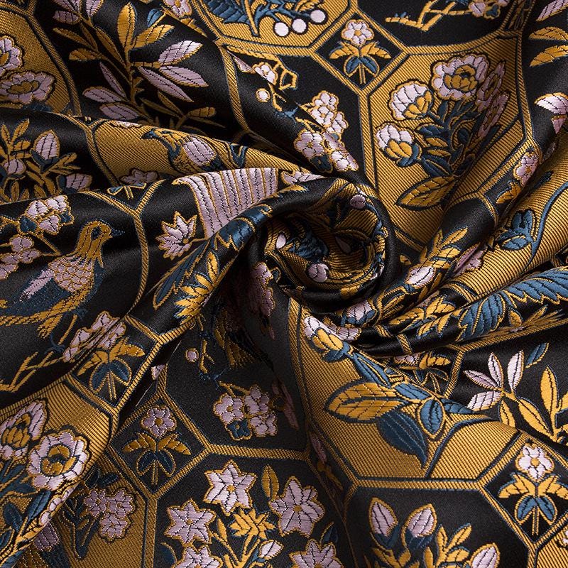 Black Floral Brocade Fabric: Chinese Rayon Blend, 58" Wide