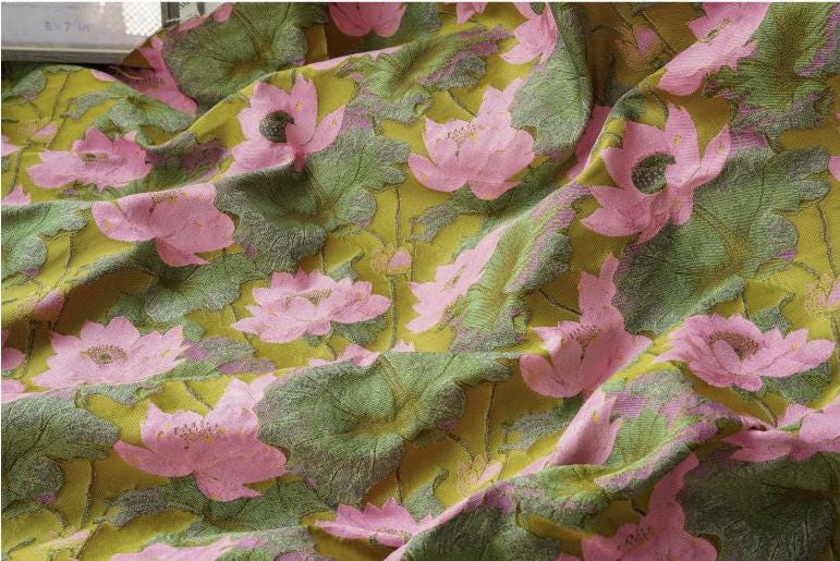 Gold Thread Lotus Jacquard Fabric: 60" Wide Upholstery & Costume