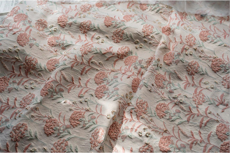 Blue Dandelion Jacquard Fabric: Lurex Woven with Gold, 56" Wide