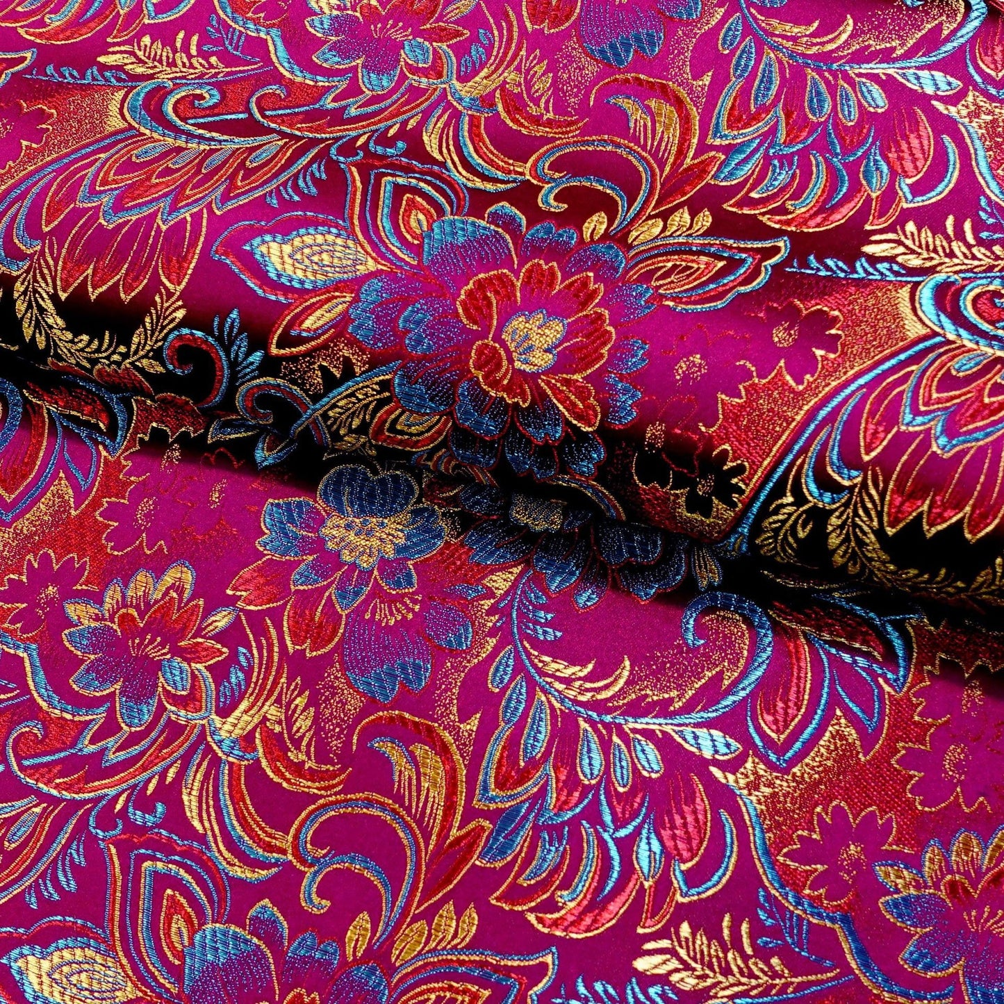 Lily Flower Brocade Fabric: Rayon Satin Blend, 45" Wide - By The Meter