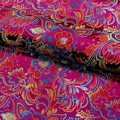 Lily Flower Brocade Fabric: Rayon Satin Blend, 45" Wide - By The Meter
