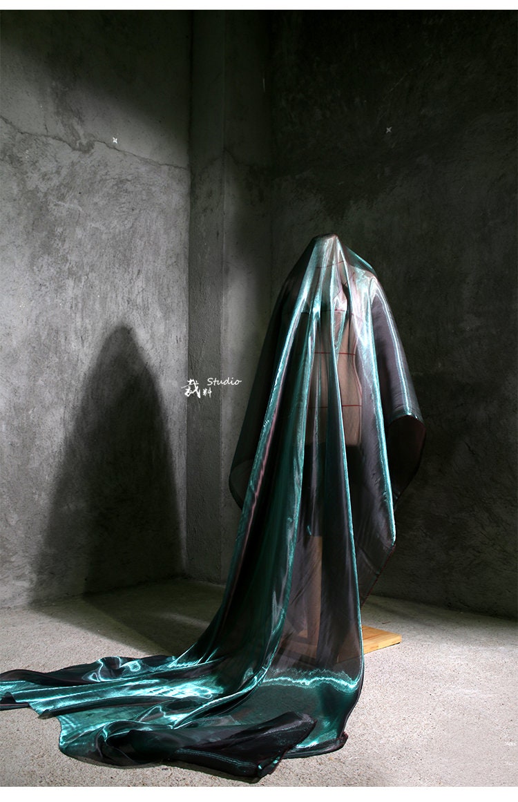 Aurora Green Glitter Organza Fabric: Luxury Sheer Wedding Material