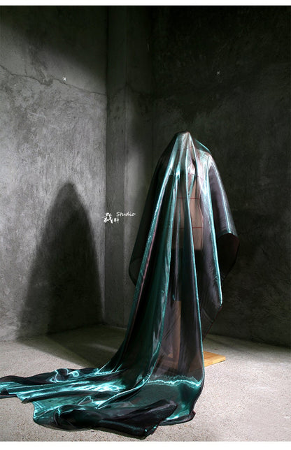 Aurora Green Glitter Organza Fabric: Luxury Sheer Wedding Material