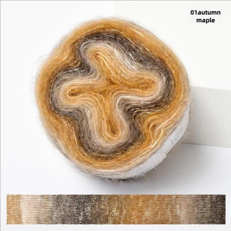 Rainbow Mohair Silk Yarn: Hand-Dyed Gradient Lace Knitting