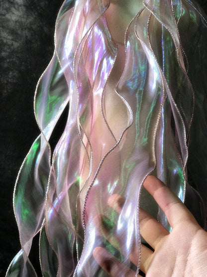 Mermaid Water Ripple Organza Ruffle: 7cm Wide Iridescent Lace Fabric