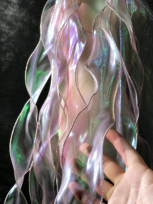 Mermaid Water Ripple Organza Ruffle: 7cm Wide Iridescent Lace Fabric