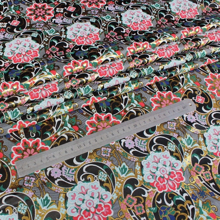 Gold Thread Kinran Fabric: Japanese Style Floral Upholstery, Costume, Decor - 29.5" Wide