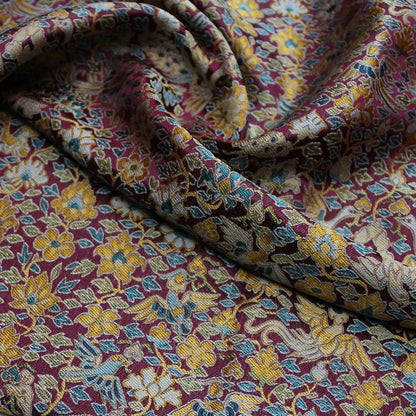 Tissu brocart à motifs floraux et oiseaux : Damas de rayonne de soie chinoise (55 po de largeur)