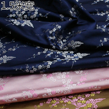 Tissu brocart de soie à motif de fleurs de prunier : tapisserie pour coussin Cheongsam de 150 cm de large
