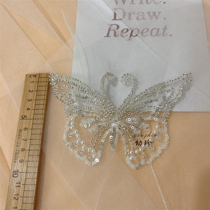 Embroidered Butterfly Lace Trim: Sequin Bridal Wedding Veil Accessory