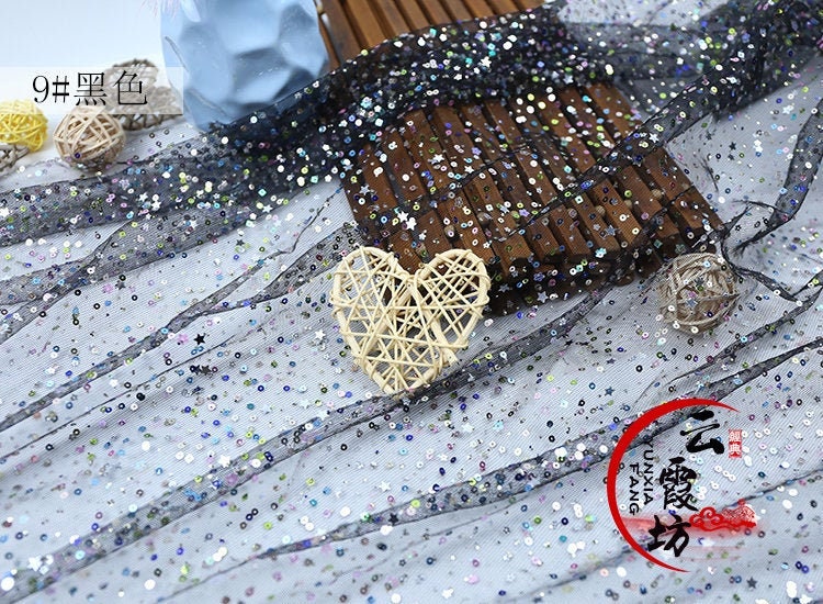Tissu en tulle à paillettes : motif Bronzing Foli, 150 cm de large, pour cosplay DIY
