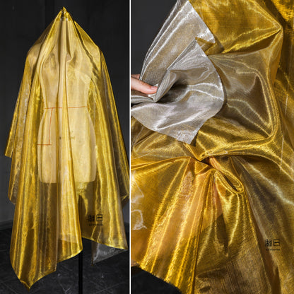 Purple & Gold Organza Fabric: 55" Wide Stiff Designer Material